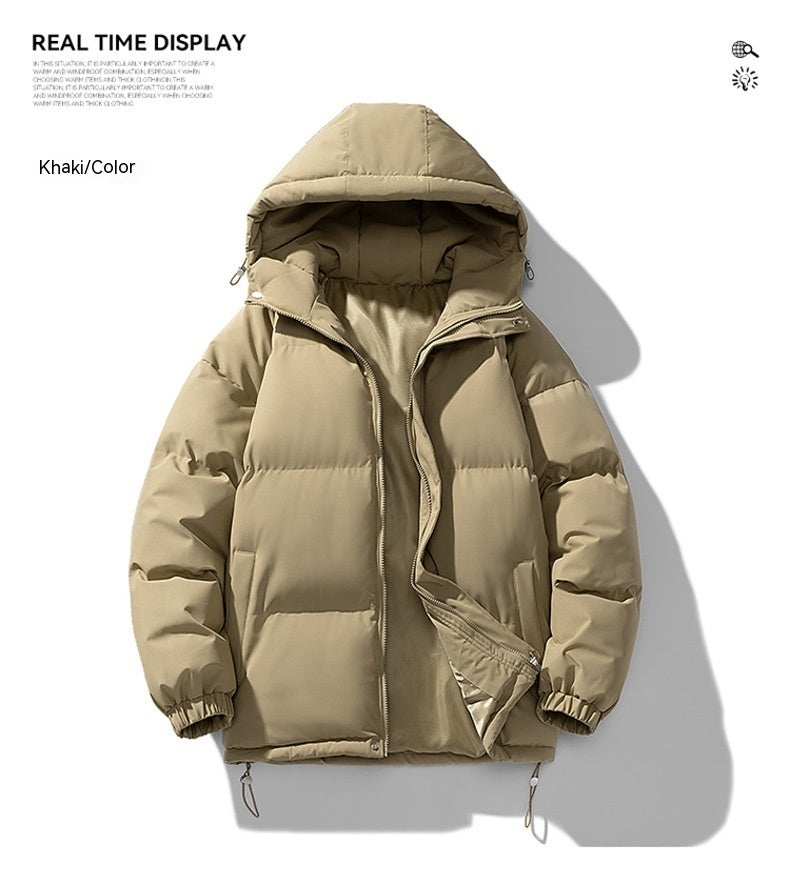 Men's Hoodie Coat Winter Fashion Solid ZIp-up Thickened Cotton-padded Jacket Casual Warm Outwear Top Clothing - Sup3r