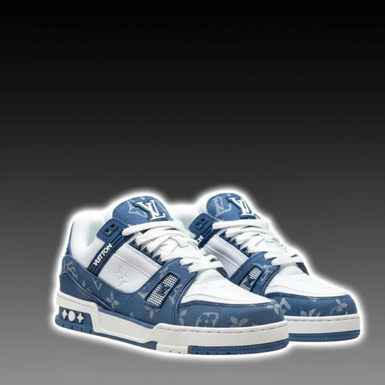 1 Louis Vuitton Denim Monogram Trainers – Premium Luxury Sneakers with Iconic Blue & White Design for Bold Street Style