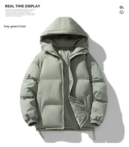 Men's Hoodie Coat Winter Fashion Solid ZIp-up Thickened Cotton-padded Jacket Casual Warm Outwear Top Clothing - Sup3r