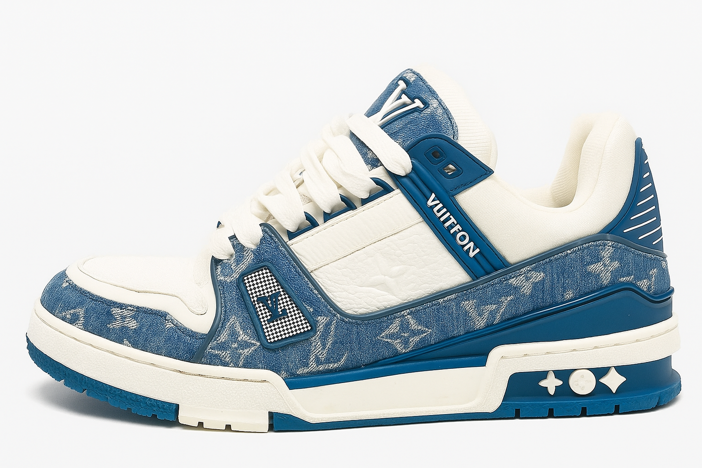 1 Louis Vuitton Denim Monogram Trainers – Premium Luxury Sneakers with Iconic Blue & White Design for Bold Street Style - Sup3r